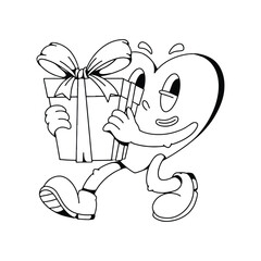 Valentine Hearth Cartoon Mascot Character with Retro Style