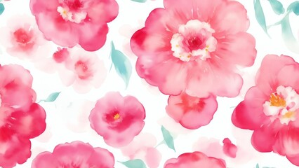 Seamless pattern of watercolor abstract of bright red flowers in pastel colors from Generative AI