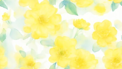 Naklejka na ściany i meble Seamless pattern of watercolor abstract of bright yellow flowers in pastel colors from Generative AI