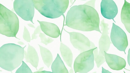 Seamless pattern of watercolor abstract of green leaves in pastel colors from Generative AI