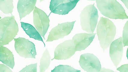 Seamless pattern of watercolor abstract of green leaves in pastel colors from Generative AI