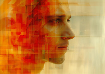 Abstract portrait of a man red tones