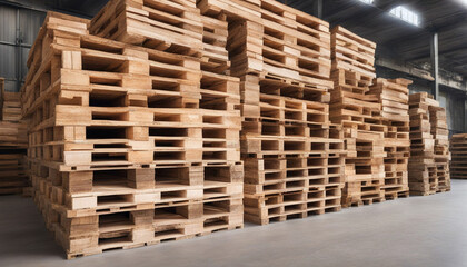 Industrial wood pallet at factory warehouse. Cargo and shipping. 