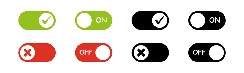 Switch buttons set. Sliders ON and OFF. Illustration of on and off slider button. Modern black slider vector design