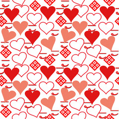 Seamless valentines day pattern with red, white and pink hearts