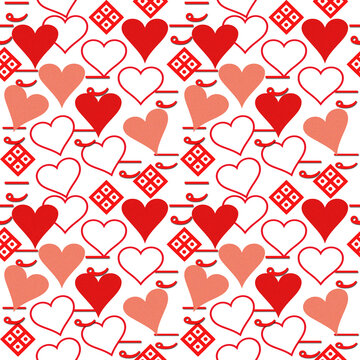 Seamless valentines day pattern with red, white and pink hearts
