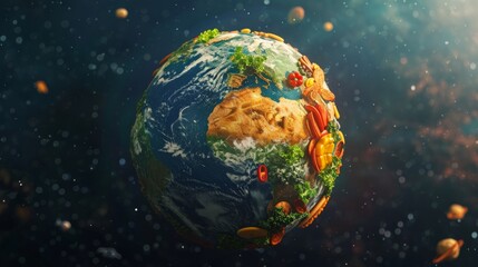 Naklejka premium Planet earth made of fast food. View from space to earth. 