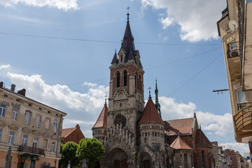 Fototapeta na wymiar Old Roman catholic Saint Stanislaus church in Chortkiv city, Ukraine