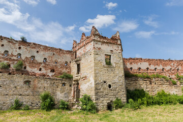 Ruins of brick defense tower and wall of mediaeval castle