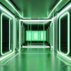 Glowing green neon lines intertwining and creating a futuristic 3D render against a black background, evoking a sense of high-tech energy1