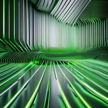 Futuristic abstract wallpaper showcasing vivid green neon lines, their energy leaving captivating glowing trails on a sleek black surface4