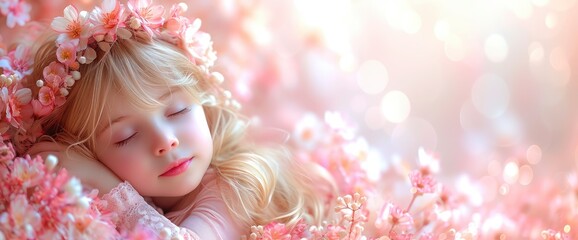 Fototapeta premium Baby Girl Lying Cradle Bed, Background HD For Designer