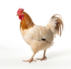 Fototapeta premium Stately Red Rooster Showcasing His Elegant Plumage on a White Background - Generative AI