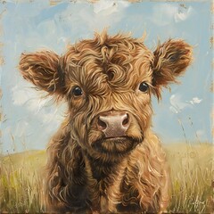 Baby Highland Cow - obrazy, fototapety, plakaty