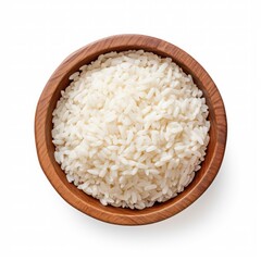 Fototapeta na wymiar Macro Image of Italian Arborio Rice in a Wooden Bowl for Delicious Risotto and Pudding Recipes