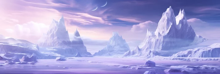 Foto op Canvas Magical Anime Landscape with Glittering Purple Crystals and Sandy Glaciers as Key Features © Sandris_ua