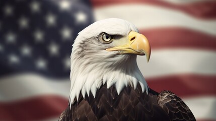 Patriotic American Flag and Majestic Bald Eagle Illustration Symbolizing American Pride and Freedom