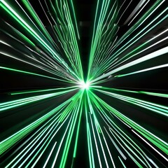 Obraz premium Glowing green neon lines weaving dynamically in a mesmerizing 3D render, leaving radiant tracks on a dark black canvas3