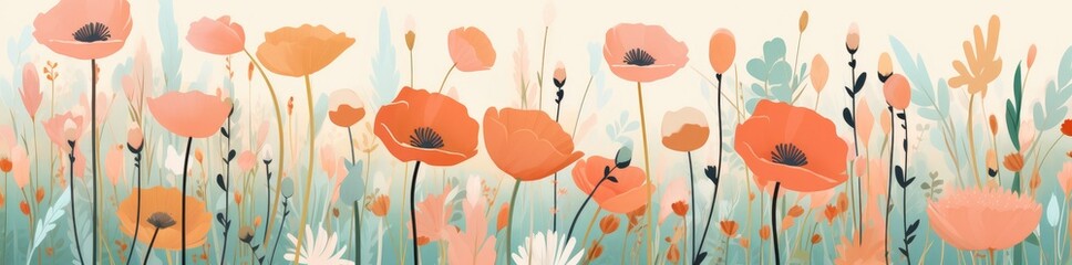 Naklejka premium Bountiful Meadow: A Serene Landscape of Wildflowers and Greenery - Generative AI