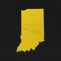 Indiana yellow map on isolated black textured background. High quality coloured map of Indiana, USA.