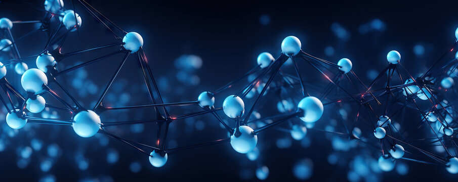 Transparent molecular structure in a blue hued scientific environment