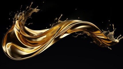 liquid gold splash isolated on black background.