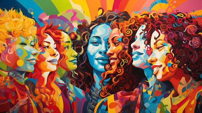 Colorful collage of  7 ladies depicting diversity and uniqueness.  