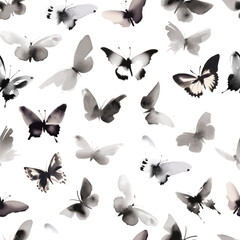 Sumi-e-inspired seamless vector pattern with butterflies. Can be used for wallpaper, pattern fills, textile, web page background, surface textures