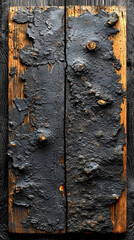 Charred dark wooden background, burnt wooden boards.