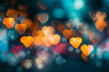 Blurred heart bokeh background with abstract motion of city lights at night