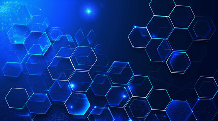 A photograph showcasing a blue abstract background featuring hexagonal shapes.
