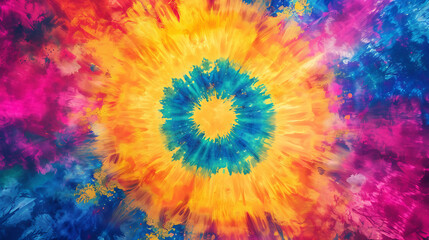 Psychedelic tie-dye explosion in a riot of bold colors with a grainy texture for a vibrant and energetic event poster.  - obrazy, fototapety, plakaty