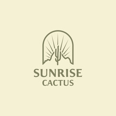 Sunrise sun in desert with cactus hand drawn Logo Design Inspiration - obrazy, fototapety, plakaty