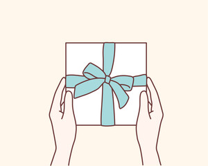 The hand holding a gift. Hand drawn style vector design illustrations.