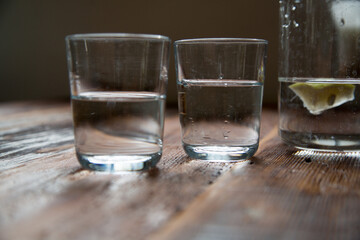 Water glass, water, holding a water glass