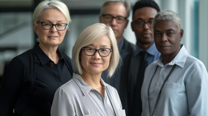 Obraz premium A group of diverse individuals standing closely together in a park, smiling and engaging in conversation.