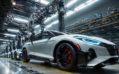 Efficiency Unleashed A Glimpse into the Future of Manufacturing with Automated Robotics and Electric Vehicle Assembly ai generated