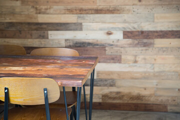 Coffee shop with wooden tables.