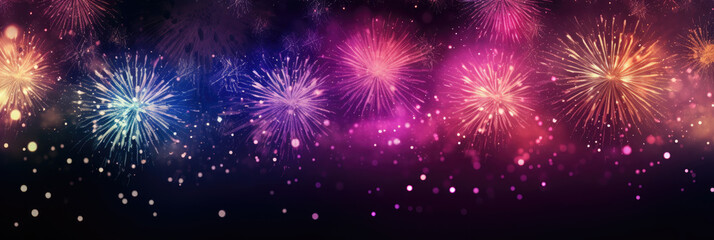 Fototapeta na wymiar Happy New Year, Beautiful creative holiday background with fireworks and Sparkling, space for text 