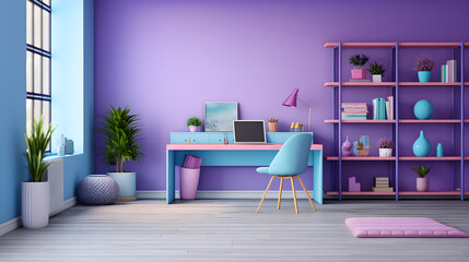 
Ideas for decorating work corners in different colors, office rooms, plants, tables, chairs, books, bookshelves, sofas, houses, apartments, design, furniture, desk lamps, colorful, AI-generated.