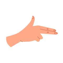 A hand gesture in the shape of a pistol. The symbol of shooting fingers. Bang Bang. Sign language and body concept. Vector graphic illustration isolated on a white background