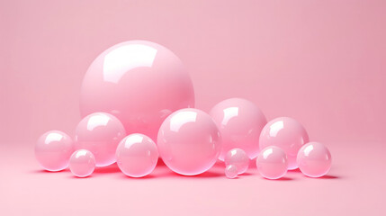 3D pink spheres of different sizes and transparency. Pastel colour palette. Abstract background....
