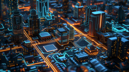 City, with buildings as circuit components, Generative AI