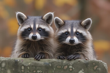 Obraz premium Photo Portrait of two raccoons