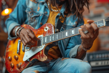 Obraz premium Street guitarist playing guitar