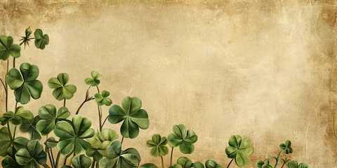 Foto op Canvas A vintage background with images of clover in the style of old botanical illustrations on textured paper. Background for St Patrick's day © mikeosphoto