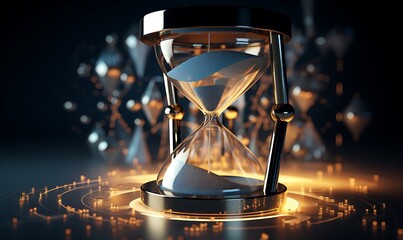 3d rendering of hourglass and futuristic business diagram. Generative Ai