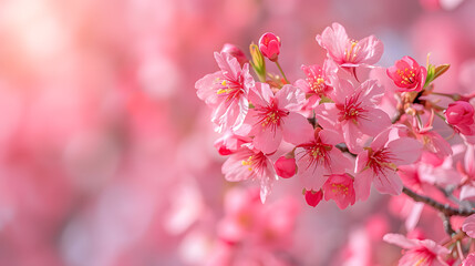 Naklejka premium A photo of cherry blossoms, with delicate pink petals as the background, during a vibrant spring bloom