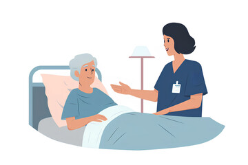 ベッドで横になる入院患者と医師と看護師-1