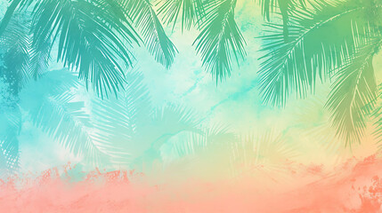 Fototapeta na wymiar Tropical gradient background in aqua blue, coral, and lime green with a grainy texture for a beach-themed party invitation